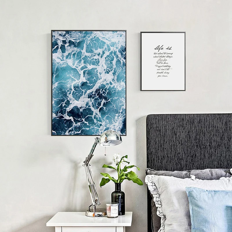 

Nordic Canvas Painting Poster and Print Living Room Bedroom Blue Sea Modern Letter Picture Decorations Wall Art Home for Decor