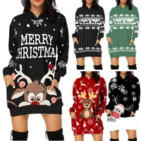 christmas elk snowflake print sweatshirts party dress women fashion dresses sweatshirts long sleeve hoodies dress casual tops