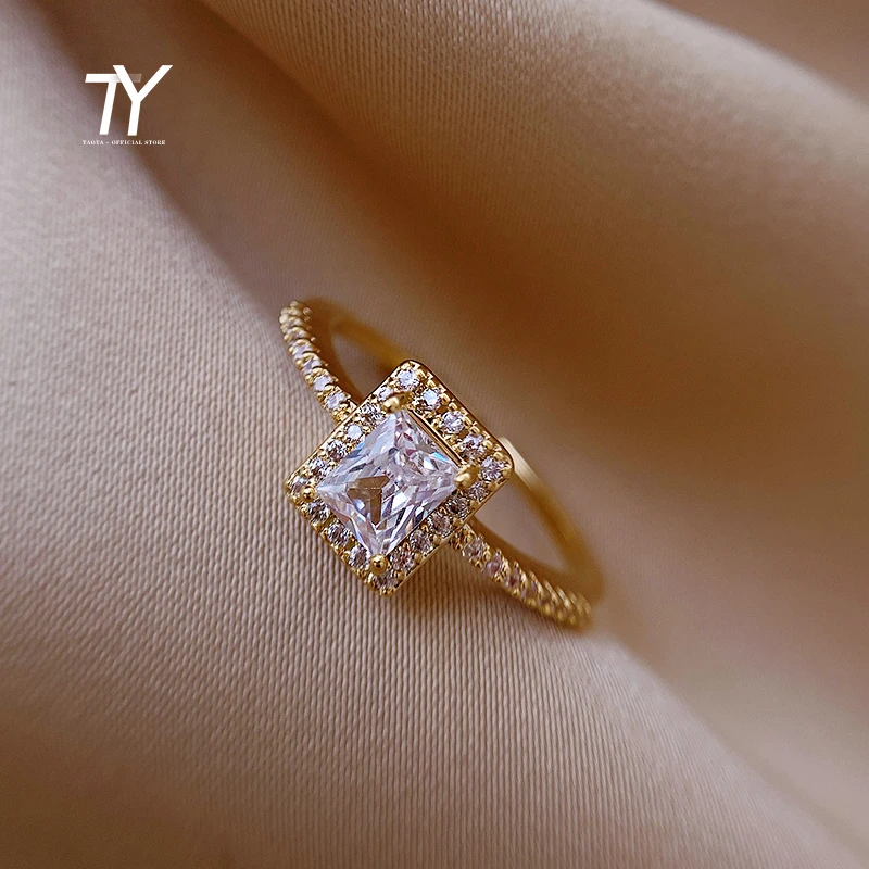 

Exquisite Simple Square Zircon Gold Opening Rings For Woman 2021 Salary Gothic Jewelry Wedding Party Girls' Luxury Student Ring