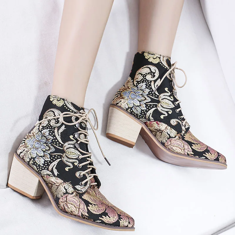 Женские ботинки в стиле ретро винтажные мотоциклетные до щиколотки с принтом