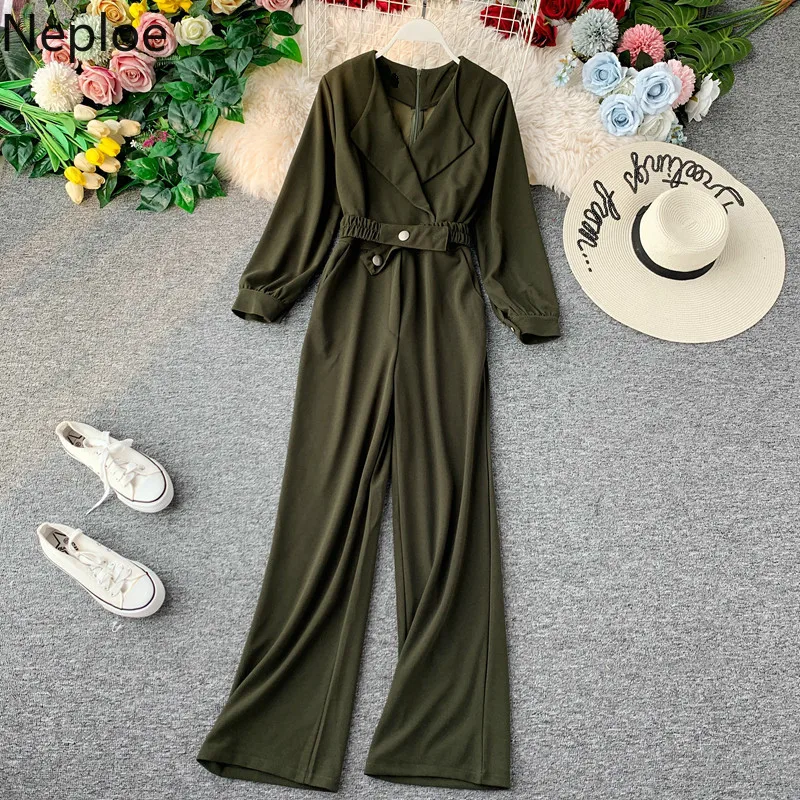 Neploe 2020 осенне-зимний Облегающий комбинезон с высокой талией Одноцветный длинным