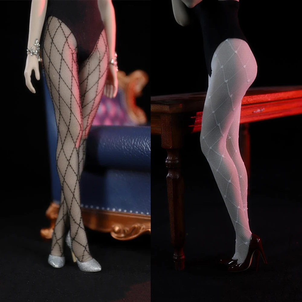 

1/6 Scale FT017 Women's Sexy Long Tube Mesh Pattern Black Stockings Fishnet Stockings for 12 Inch Action Figure