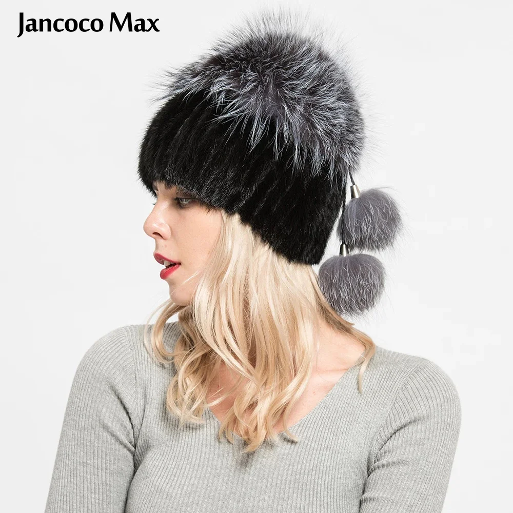 Jancoco Max Новое поступление настоящие норковые меховые шапки бини из меха черно