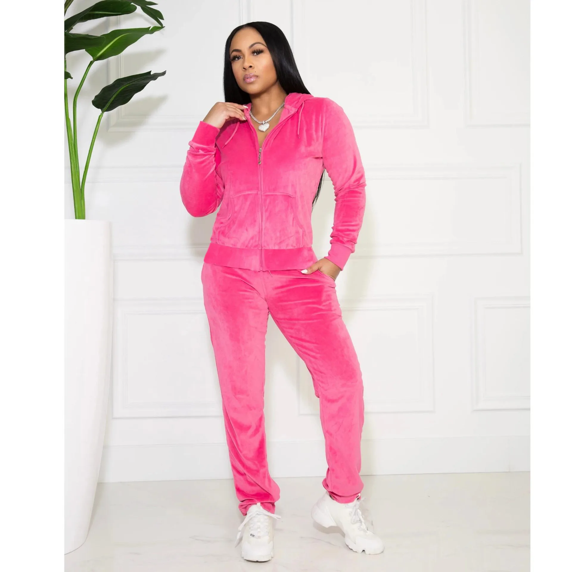 Winter/Fall 2021 Women's Brand Velvet Fabric Tracksuits Velour Suit Women Track Suit Hoodies And Pants Sportswear Outfits