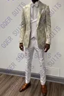 Мужской костюм с принтом шампанского и блестящим белым смокингом для жениха с лацканами (пиджак + брюки + жилет + галстук-бабочка) D370