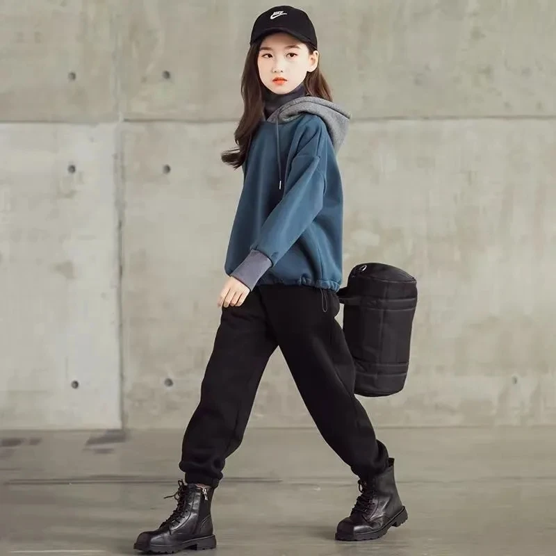 Комплект одежды для девочек-подростков толстовка с капюшоном + штаны спортивный