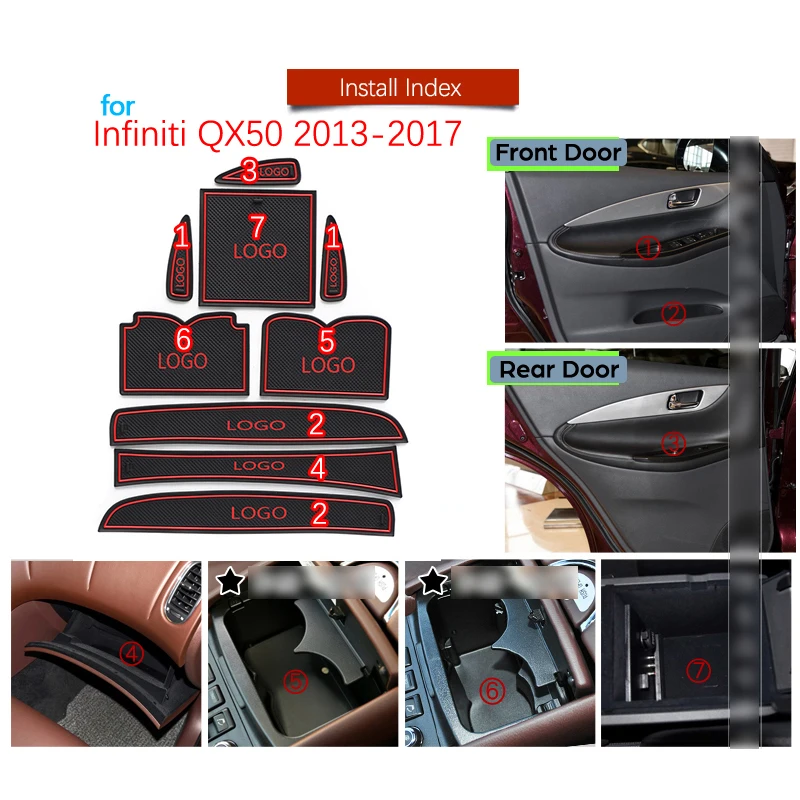 Противоскользящие резиновые ворота слот чашки коврик для Infiniti QX50 J50 2013 двери паз коврик Подставка Чашки наклейки