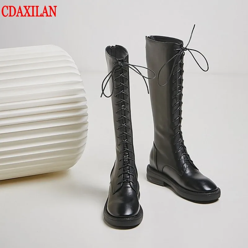 CDAXILAN/новые женские сапоги до колена из натуральной коровьей кожи на плоской