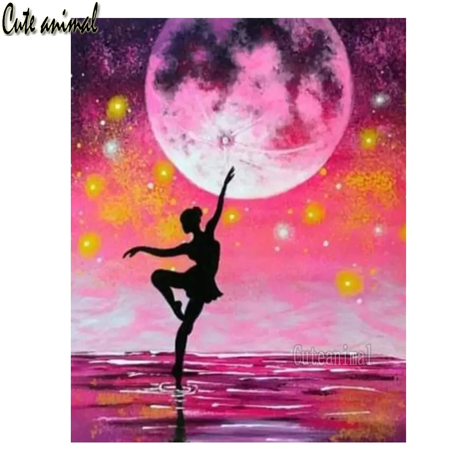 

Handmade Gift Full Drill Square 5D Diamond Painting Cross Stitch Kits Ballet Girl Lake Month Diamond Mosaic Embroidery Decor New