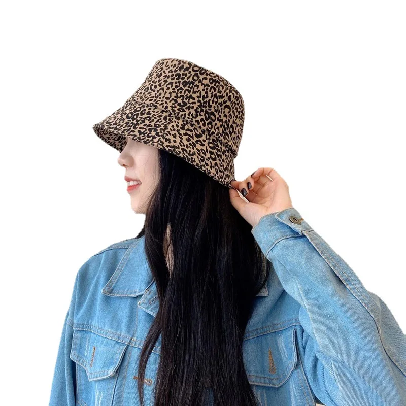 

Women Leopard Fisherman Cap Boonie Hat Bucket Hat Chapeu Fishing Hat Summer Sunscreen Panama Hat Headwear Female
