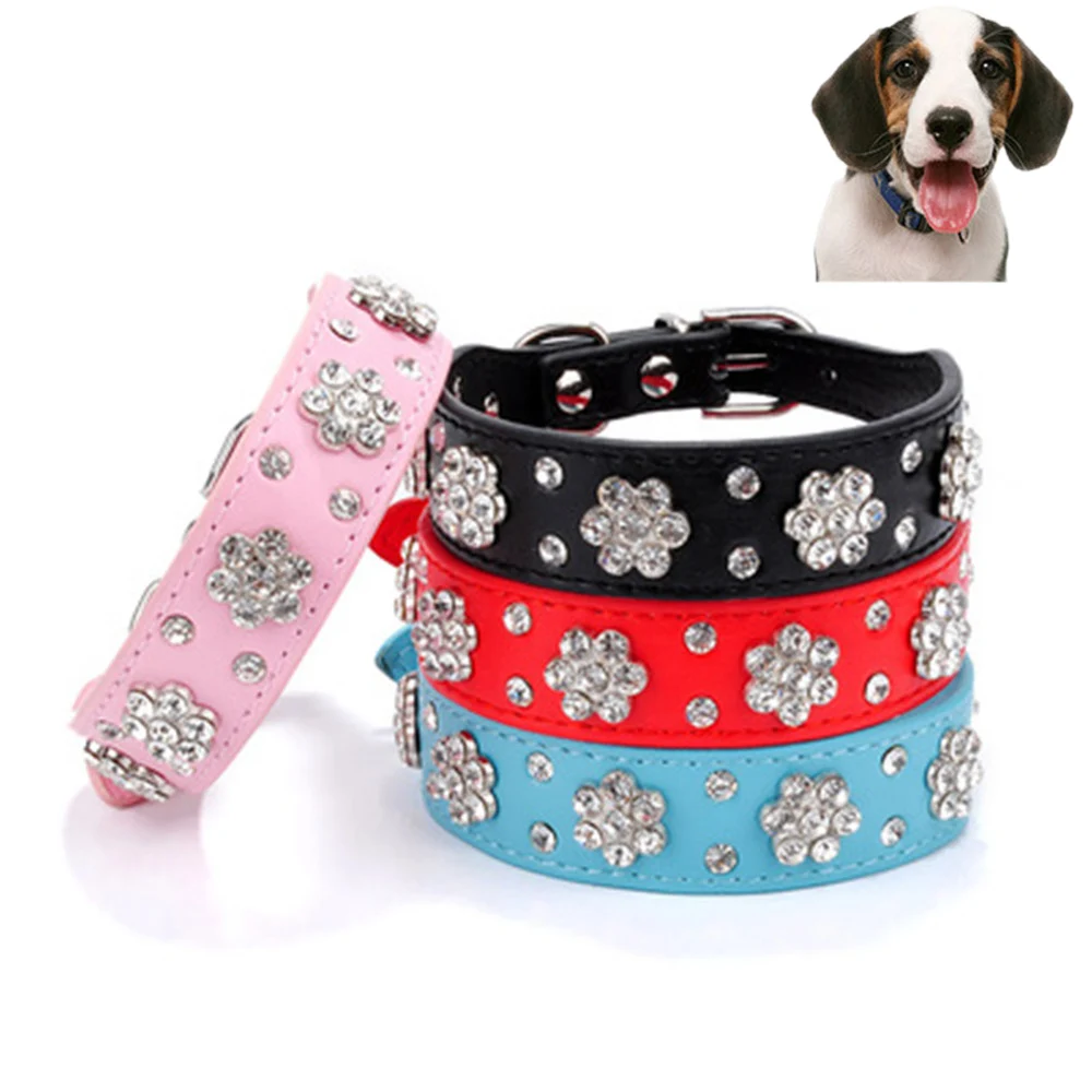 Стразы ошейник для собак со стразами кожаный щенков Блестящий Кристалл