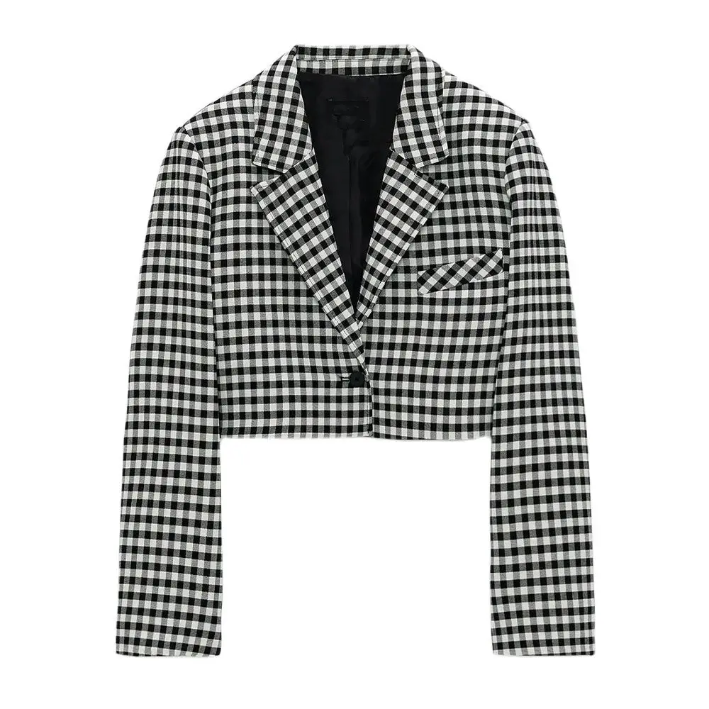 

DiYiG женские весенние и летние новые повседневные все-матч с воротником и короткими женский костюм в черно-белую клетку, пальто