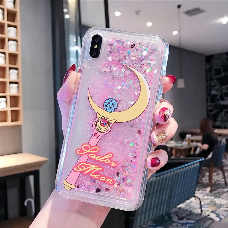 Чехол для iPhone 8, 7, 6, 6s plus, чехол с изображением моряка Луны для девочек, стильный Кристальный зыбучий песок, чехол для iPhone XS Max X XR, жидкий блестящий чехол