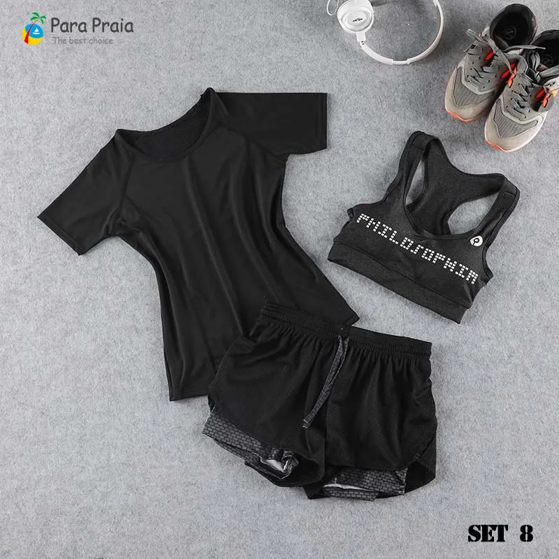 Set 8 Комплект из трех предметов для йоги, спортивная одежда для женщин, спортивный бюстгальтер, костюм для бега, одежда для фитнеса, женские спортивные шорты, одежда для занятий спортом для спортивного зала - Цвет: Set 8