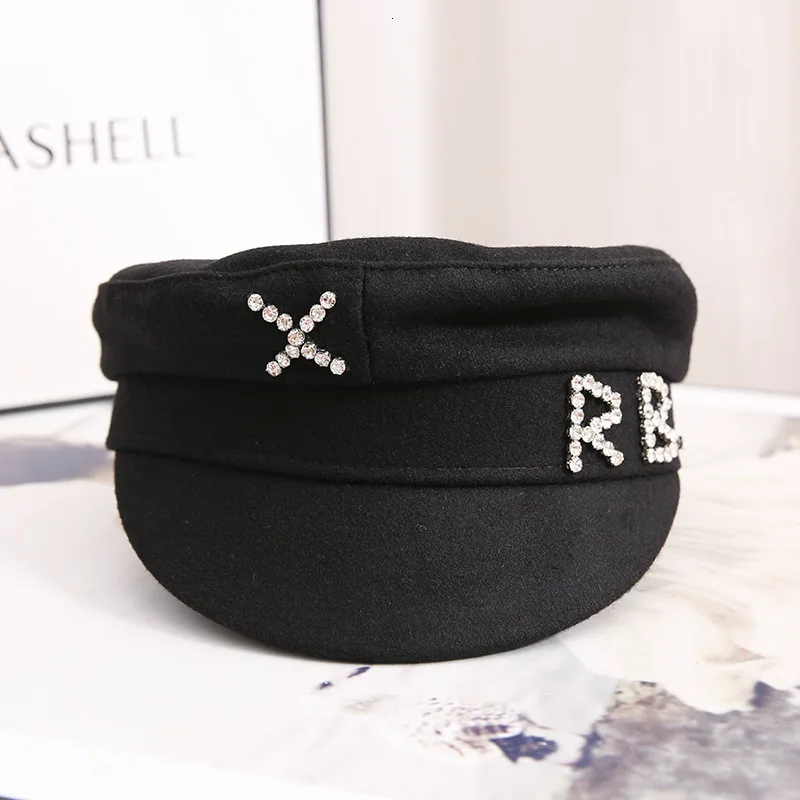 Высокое качество женские шерстяные фетровые шляпы RB Стразы военно морской флот