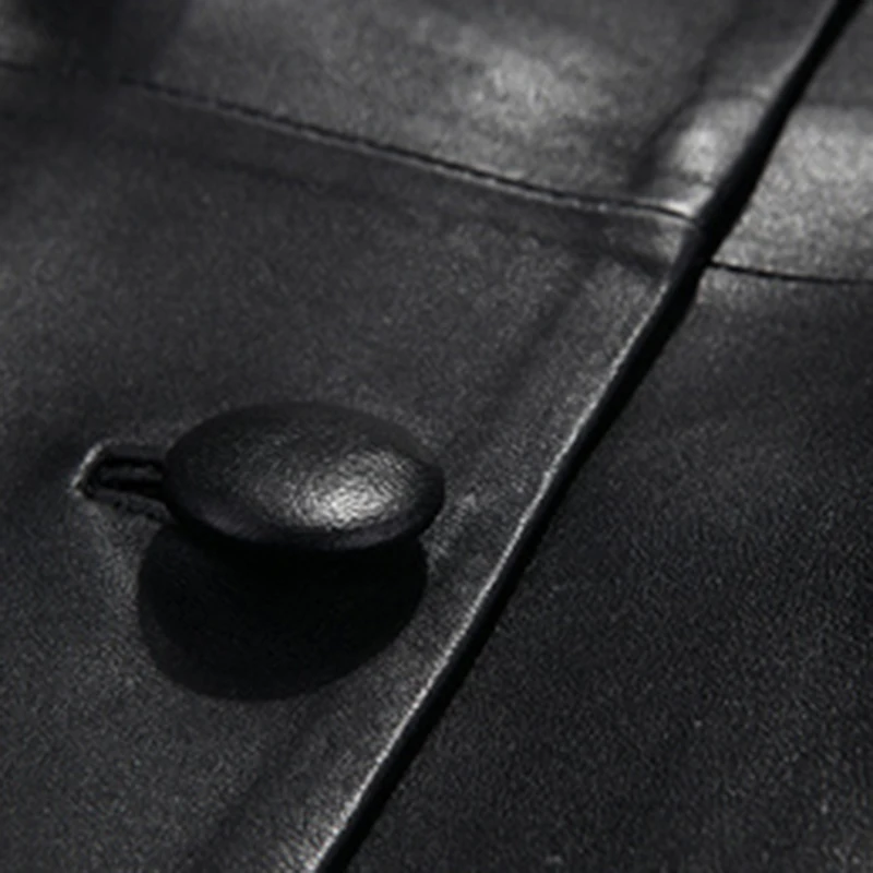 

Lautaro Spring Autumn Long Black Faux Leather Blazer for Women Long Sleeve Lapel Belt Elegant Women Blazers and Jackets Slim Fit