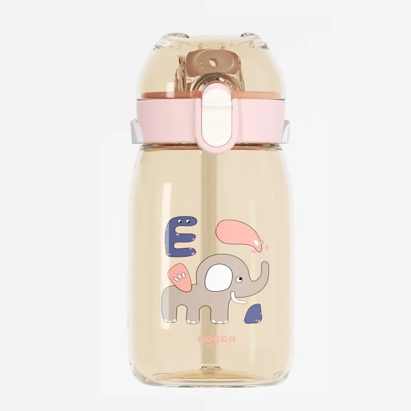 

Water Bottles Fashion Cartoon Cute Animal Straw Type Children High-capacity Water Bottle Anti Falling Plastic Healthy Material