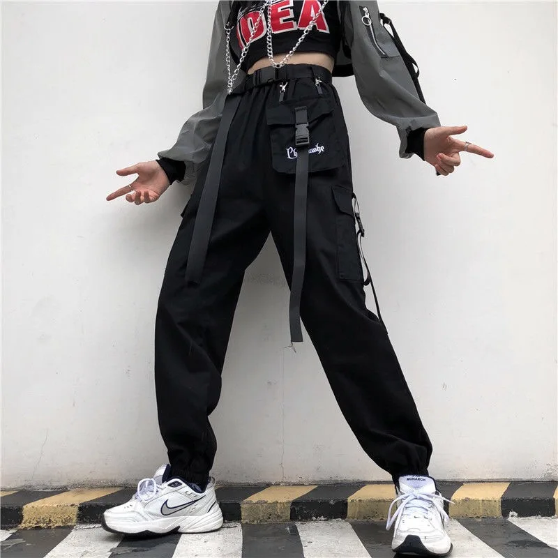 

Fashion Women Streetwear Cargo Pant Korean Wide Leg Elastic Waist Harem Pant Female Casual Loose Jogger Trouser with Belt