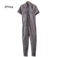 summer ankle length mens short sleeve jumpsuits bib overalls streetwear retro leisure pants fashion slim freight trousers