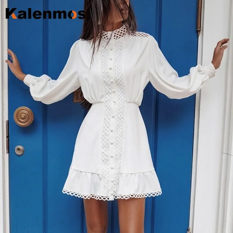 Женское ажурное платье Русалка KALENMOS белое Повседневное для работы с длинными