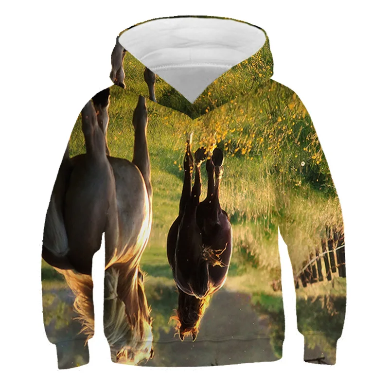 

Girls Boys Unicorn Sweatshirt Hoodies Teenagers Spring Hooded Coat For Boy Kids Outerwear Children Clothes White Horse