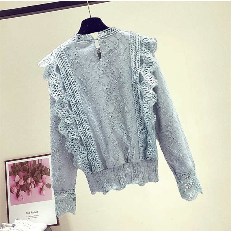 Женская кружевная блузка MUMUZI шифоновая с длинным рукавом Лоскутная рубашка в