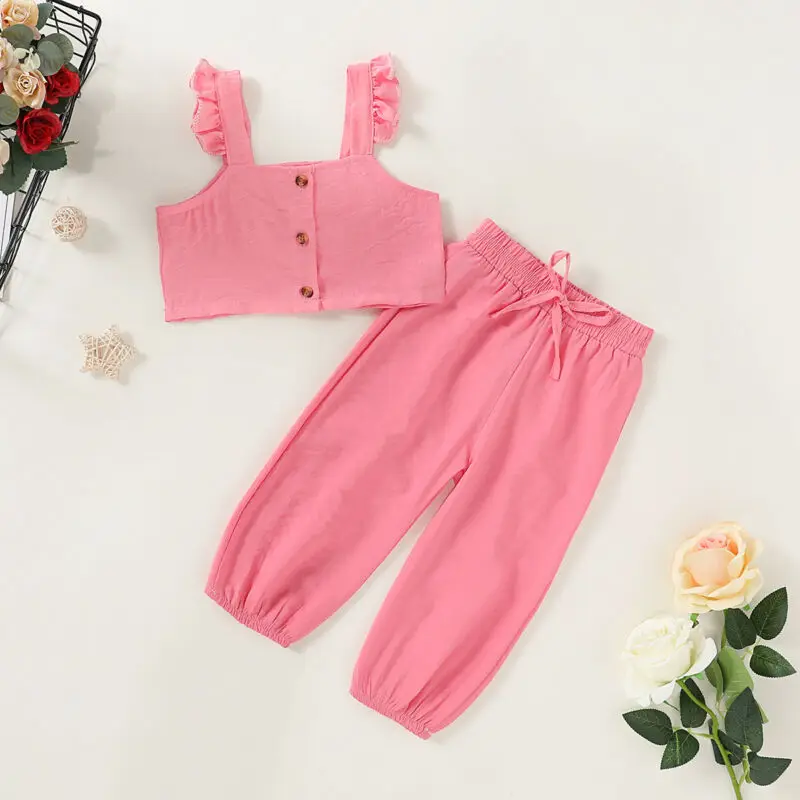 

Fashion Toddler Baby Girl Clothes Ruffle Sleeveless Top T-shirt Pants Outfits