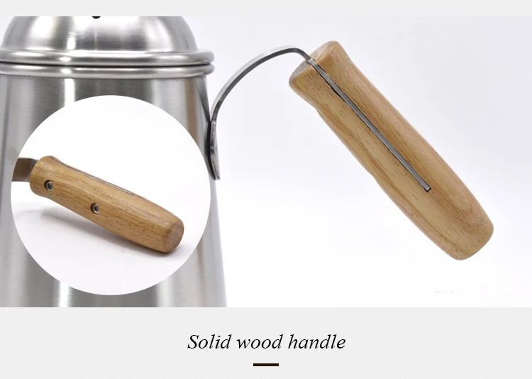 

Coffee hand punch pot fine mouth pot drip filter type 304 stainless steel wooden handle coffee pot consumer and commercial