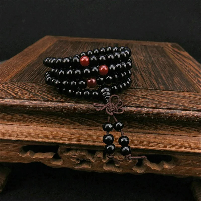 Черный/Красный 108 бусин 8 мм буддийские бусы из сандалового дерева ювелирные