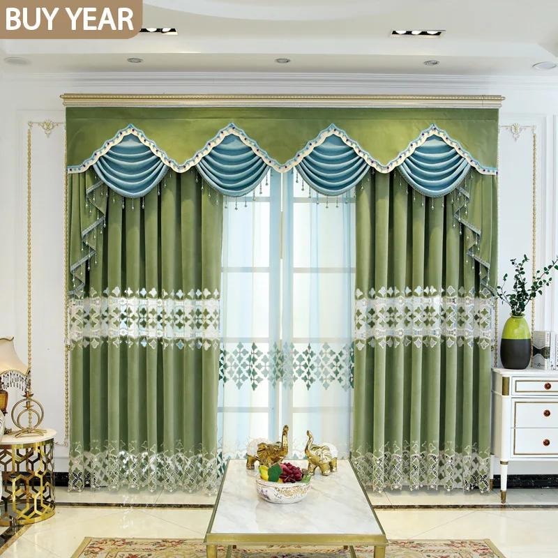 

European Style Curtains for Living dining Room Bedroom Luxury Embroidered Thick Flannel Curtains Valance Window Curtains Tulle