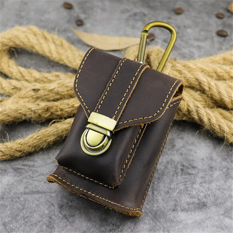 

Simple casual highquality natural genuine leather wear belt waist buckle retro fashion business style lighter cigarette case bag