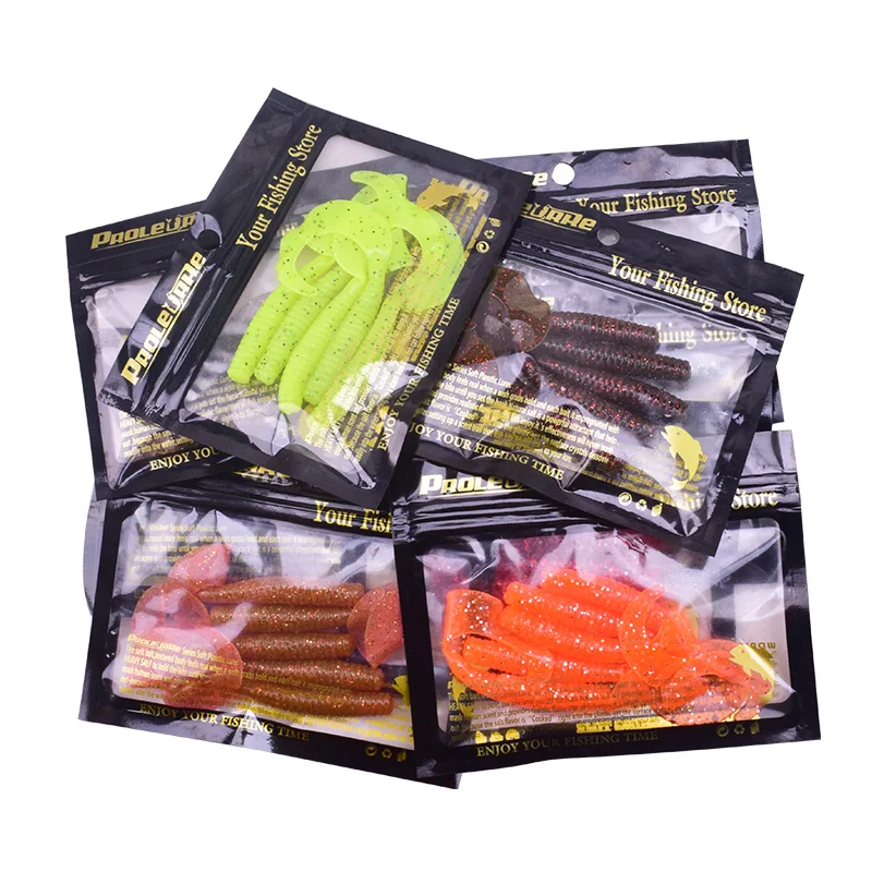 5pcs/Lot Worm Curly Soft Bait 8cm 4.3g Fishing Lure Jig Wobblers Silicone With Salt Smell Artificial Baits Bass Carp Swimbaits