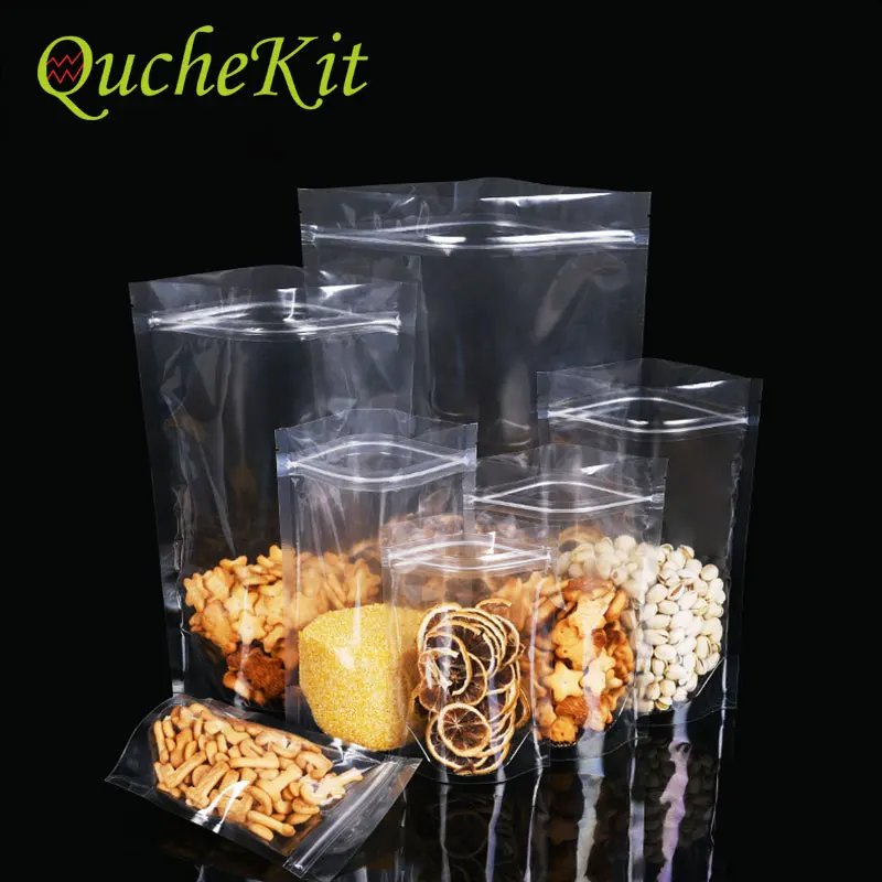 

100pcs Transparent Plastic Stand Up Zip Lock Pouches for Food Spice Tea Candy Cookie Nut Baking Packaging Storage Bags 16 Wire