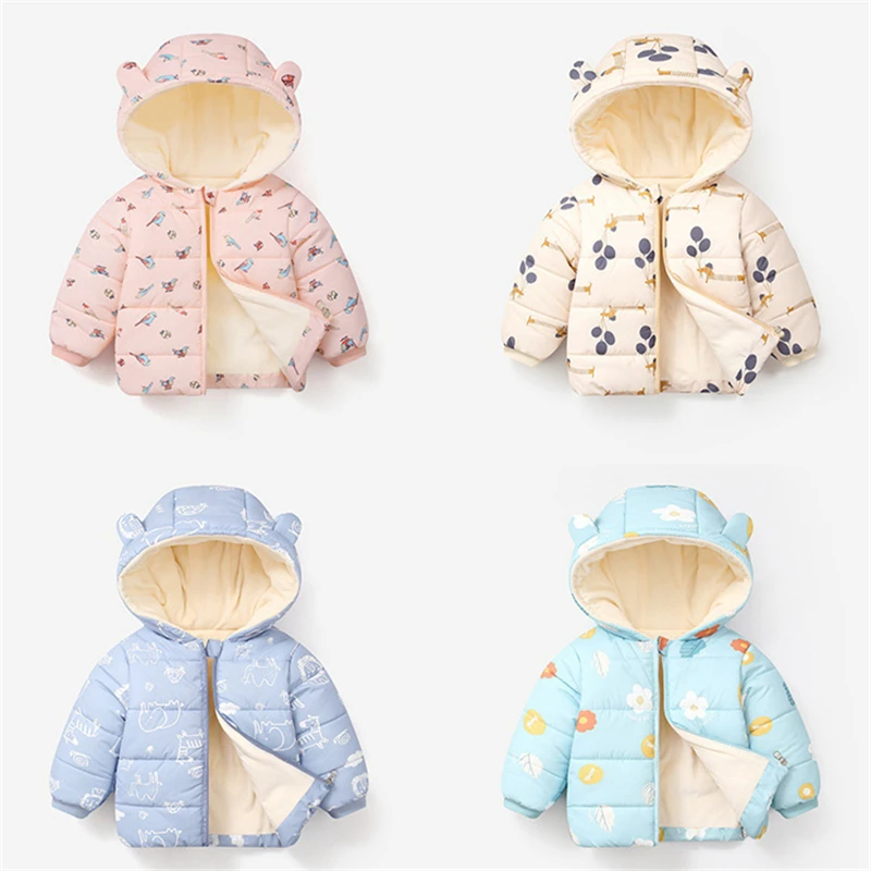 

1-6 Years Kids Clothes Girls Down Jackets 2021 Winter New Cartoon Print Lamb Wool Coat for Boys Thicken Warm Children's Clothing