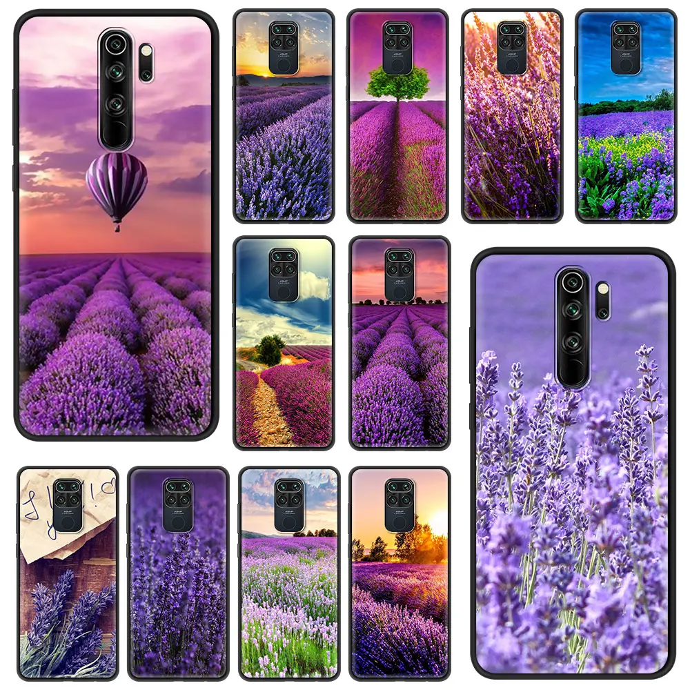 

For Xiaomi Redmi Note 9S 9 Pro Case Soft Phone Cover 8 8T 10 7 9C 9A 9T 8A K40 Shockproof 6 6A Funda Purple Lavender Flower Capa