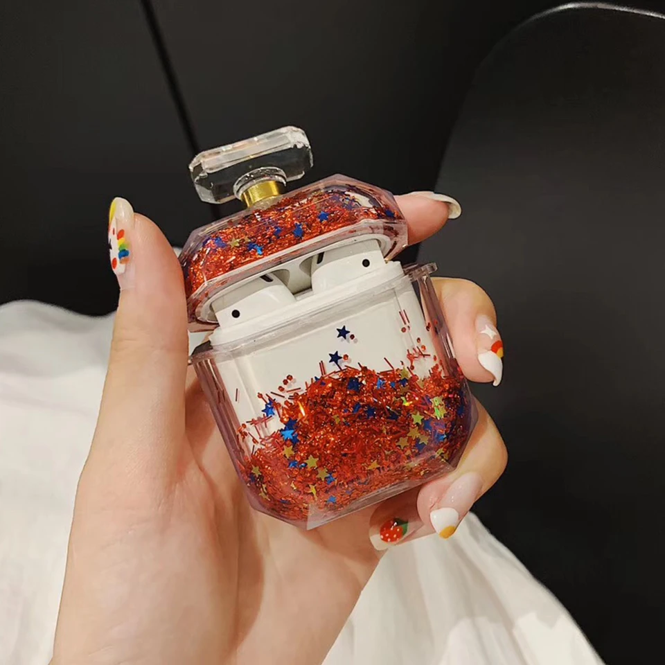 Роскошный блестящий Жидкий чехол для наушников Apple Airpods, прозрачный кристалл, зыбучий песок, Bluetooth, чехол для наушников с ремешком