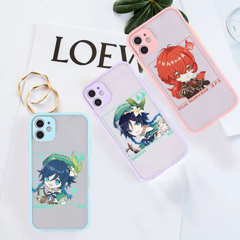 

Genshin impact Phone Case For iPhone 12 11 Mini Pro XR XS Max 7 8 Plus X Matte transparent Purple Back Cover