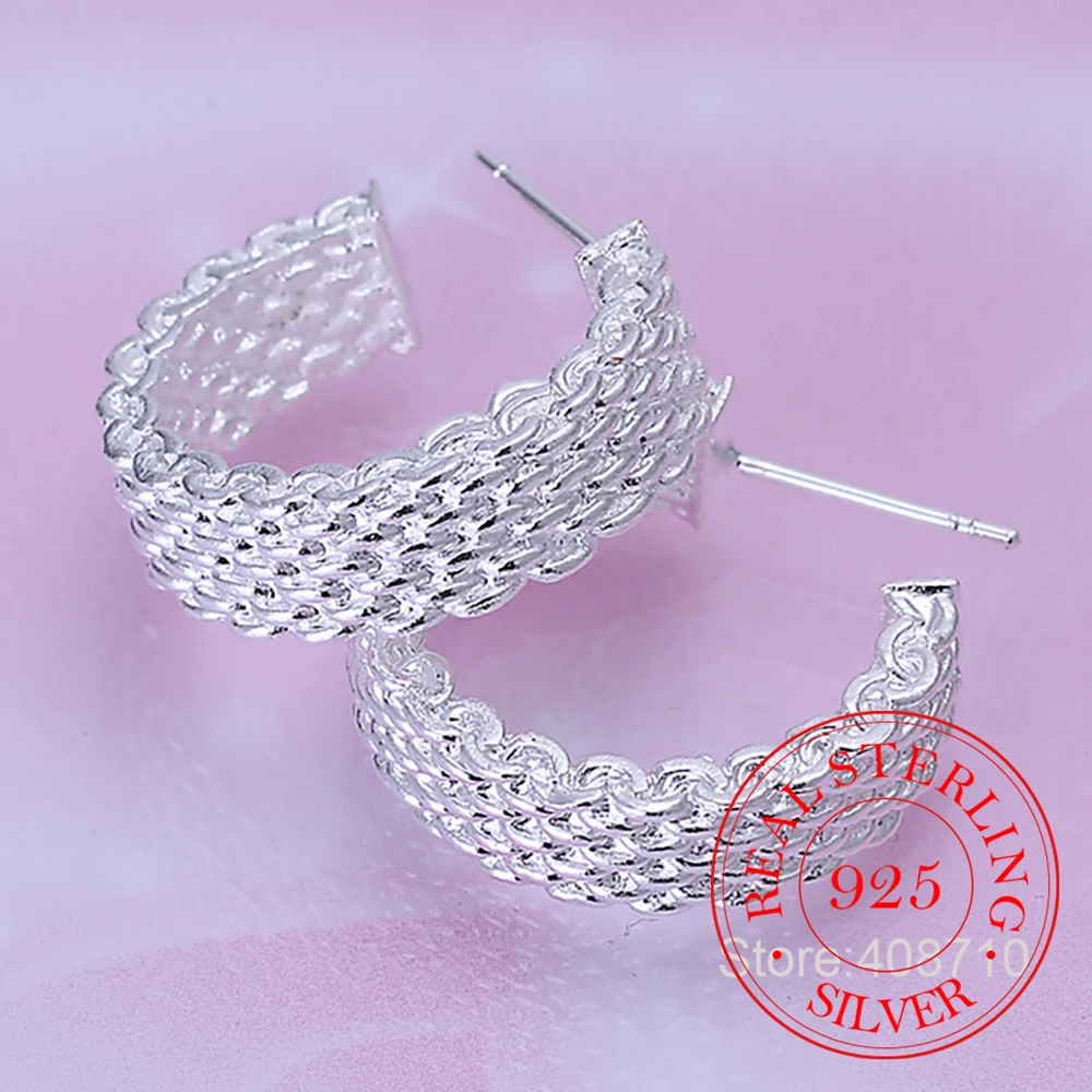 925 стерлингового серебра ювелирные изделия из плетеной сетки серьги гвоздики в