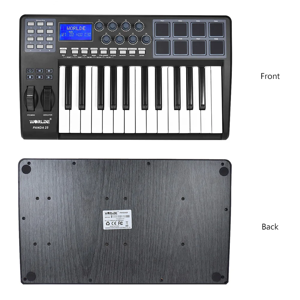 Ультрапортативная USB MIDI-клавиатура WORLDE PANDA25 25 клавиш 8 барабанных колодок