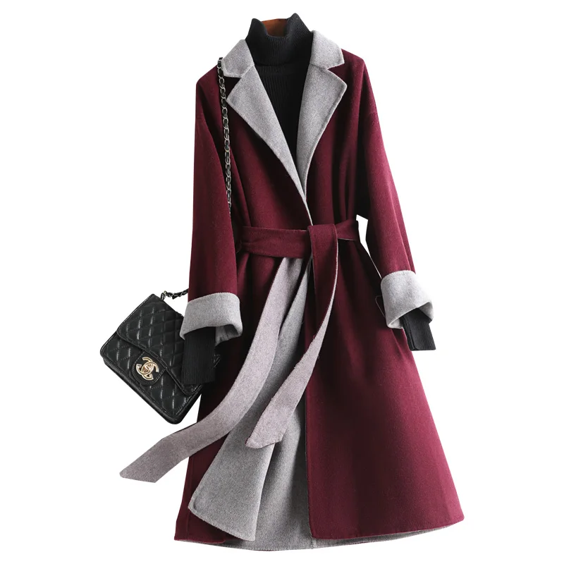 Real Wool Blend Fur Coat Autumn Winter Women Fur Slim Outerwear Overcoat  LF2123