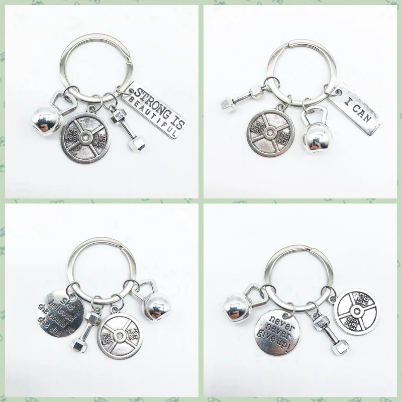 

2020 dumbbell barbell Harajuku key ring sports fitness personality keychain pendant best friend gift