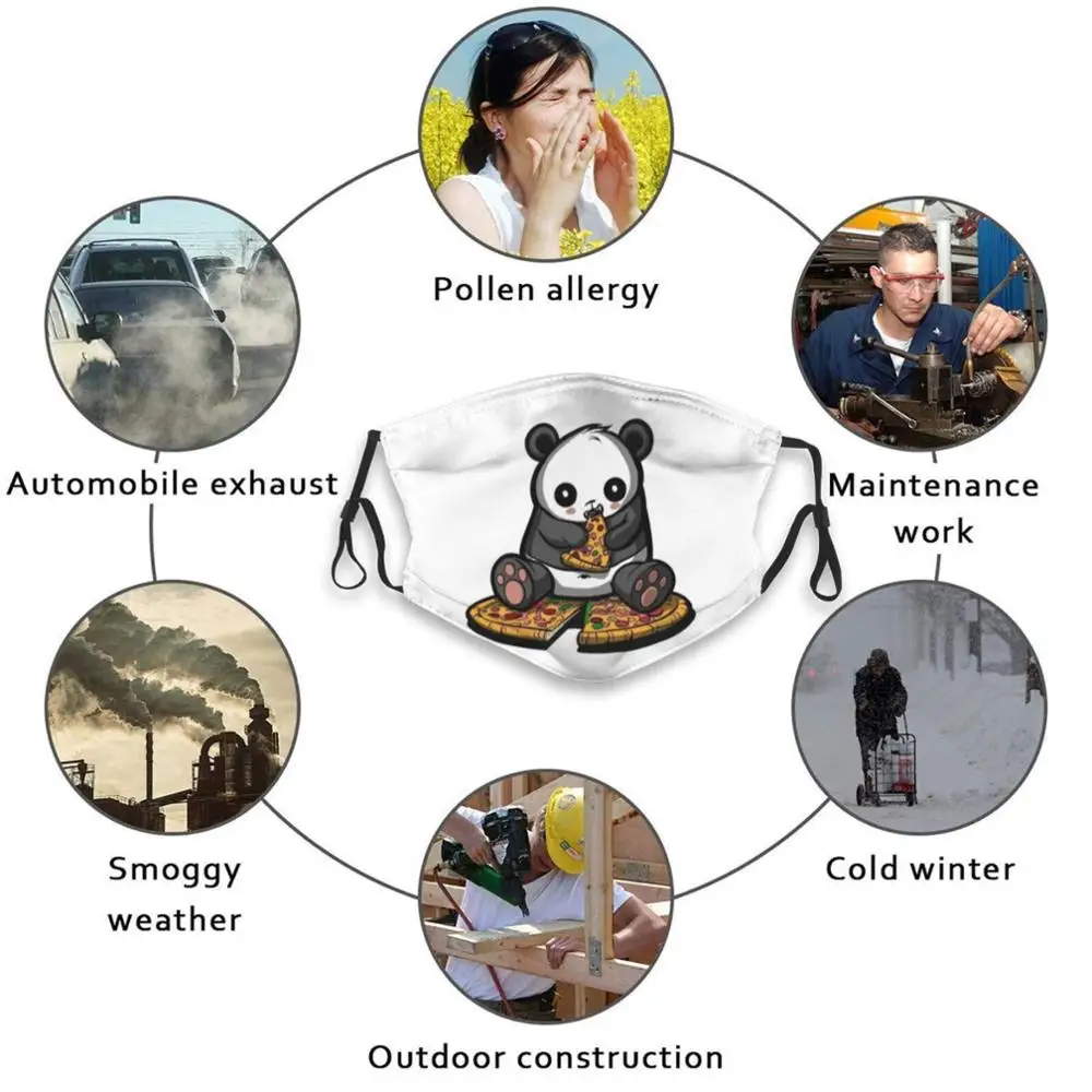 

Panda Bear Pizza Print Reusable Mask Pm2.5 Filter Face Mask Kids Panda Bear Cartoon Panda Panda Lover Funny Panda Panda Pizza