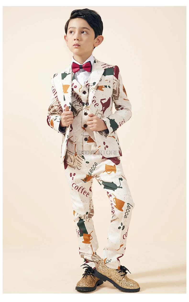 Flower Boys Luxurious Wedding Suit Prince Kids Jacket Vest Pants 3Pcs Dress Children Piano Performance Party Costume 3-14Y | Детская