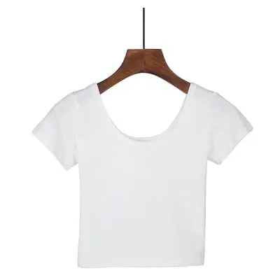 

Woman T-shirts Street Clothes for White O Neck Women's Short Sleeve Shirt Cotton Stretch Navel Solid High Quality tops