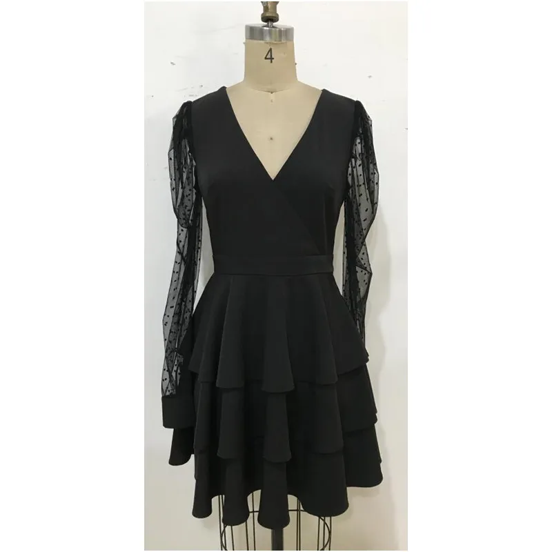 

Black Mesh Womens Dress Ruffle Princess Long Sleeve Birthday Bodycon Dress Girls Woman Party Evening Elegant Casual Clothing