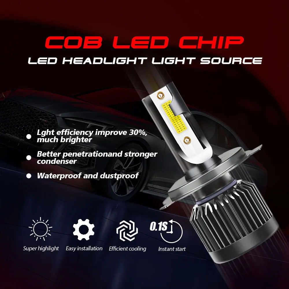 

H4 Led Headlight Bulb For Auto 6000K 80W 12V Car Lights High Brightness Headlamp Universal 8000LM