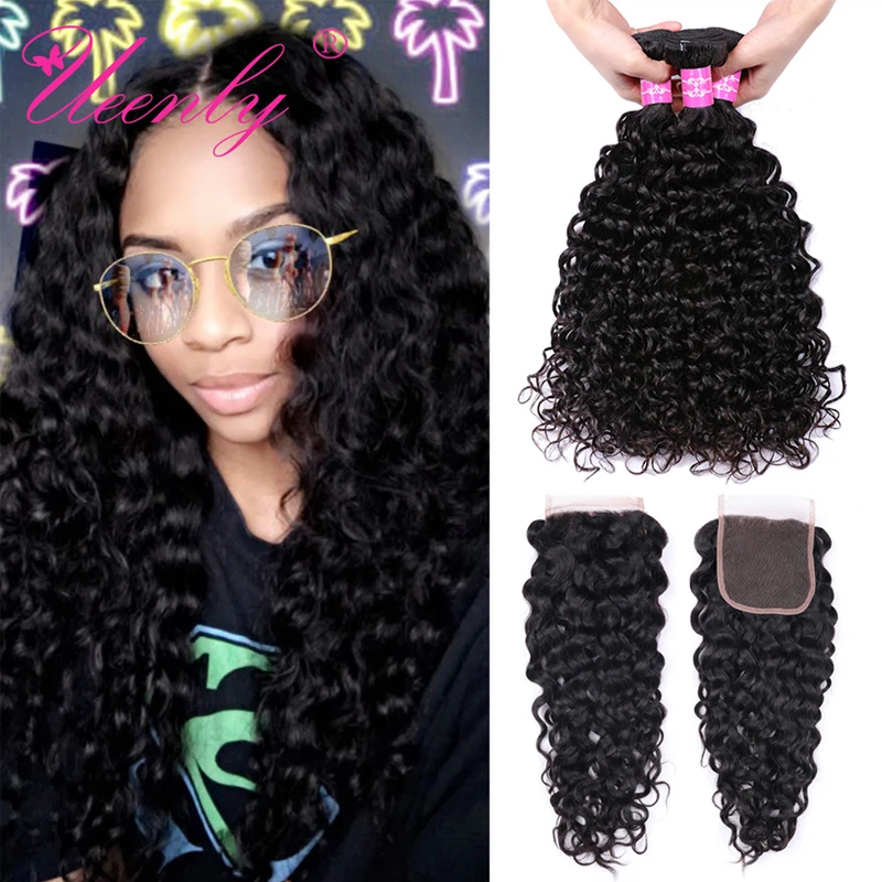 UEENLY бразильские волнистые пучки с застежкой Remy человеческие волосы 4x4 5x5 6x6 Пряди 3