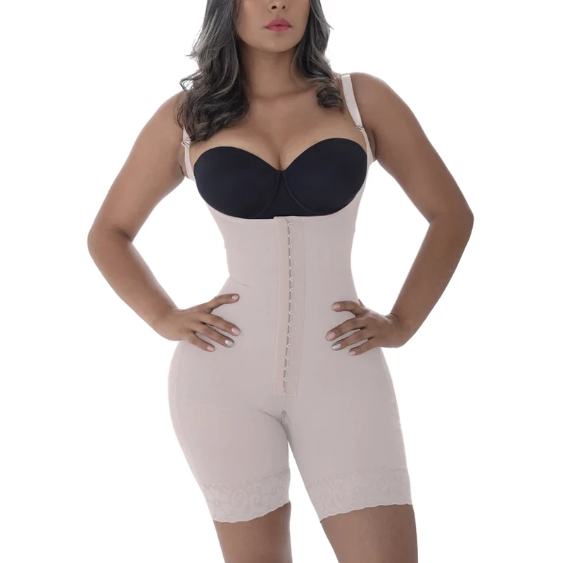 

Open Chest Flat Belly Skims Bodysuit Slimming Braless Body With Butt Lifter Mid Thigh Length