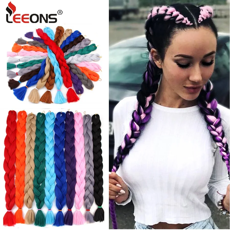 Длинные плетеные волосы Leeons 165 г xдавление Джамбо чистого цвета синие фиолетовые