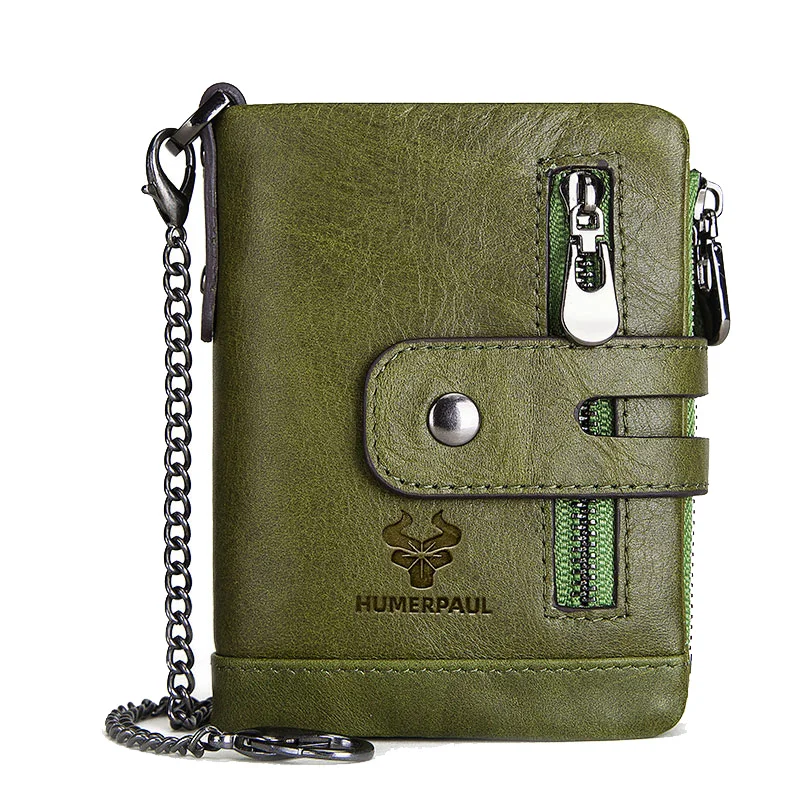 

New HUMERPAUL Leather Men's Wallet RFID Anti-Theft Brush Coin Purse Compact Mini Card Clip Chain Men's Antimagnetic Wallet